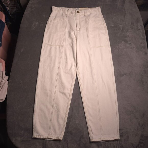 ana Womens Highest Rise Barrel Jeans 14 Off White Tapered Relaxed 100% Cotton - Picture 4 of 7